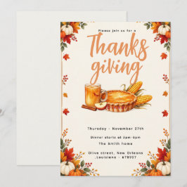Elegante herfst-thanksgiving dineruitnodiging kaart