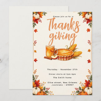 Elegante herfst-thanksgiving dineruitnodiging kaart
