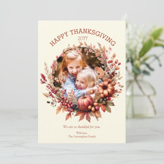 Elegante Herfst Thanksgiving fotokaart Feestdagenkaart (Staand voorkant)