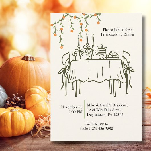 Elegante Herfst Thanksgiving Friendsgiving Diner Kaart