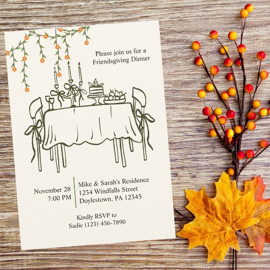 Elegante Herfst Thanksgiving Friendsgiving Diner Kaart