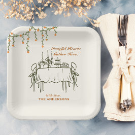 Elegante Herfst Thanksgiving Friendsgiving Diner Papieren Bordje