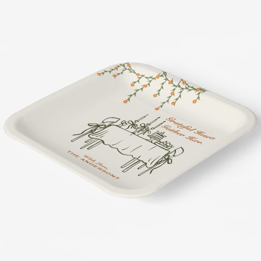 Elegante Herfst Thanksgiving Friendsgiving Diner Papieren Bordje (Gebogen)