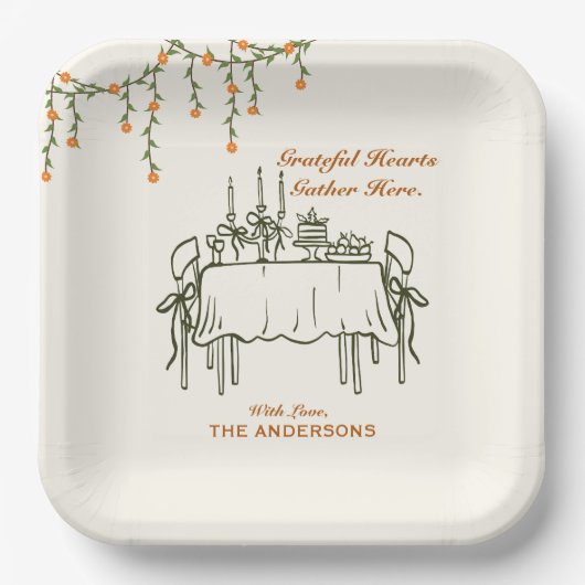 Elegante Herfst Thanksgiving Friendsgiving Diner Papieren Bordje (Voorkant)