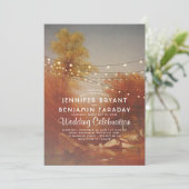 Elegante Herfst Trees Rustic String Lights Wedding Kaart (Staand voorkant)
