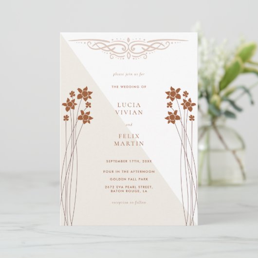 Elegante herfst twee kleuren zijbloemen uitnodigin kaart (Staand voorkant)