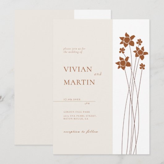 Elegante herfst twee kleuren zijbloemen uitnodigin kaart (Voorkant / Achterkant)