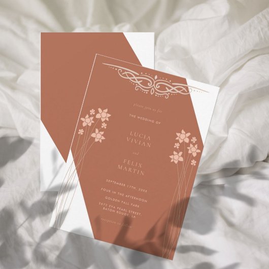 Elegante herfst twee kleuren zijbloemen uitnodigin kaart