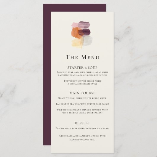 Elegante herfst verlaat Plum Rust Terracotta bruil Menu (Voorkant / Achterkant)