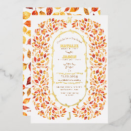 Elegante herfst verlaat rustieke Boho-bruiloft Folie Uitnodiging