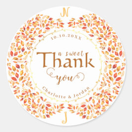 Elegante herfst verlaat rustieke terracotta bruilo ronde sticker