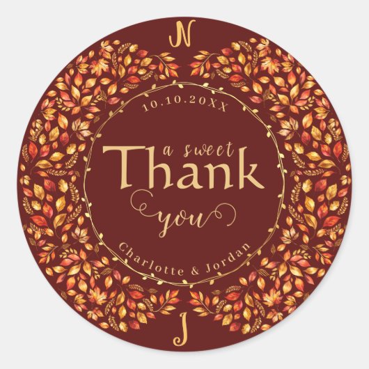 Elegante herfst verlaat rustieke terracotta bruilo ronde sticker (Voorkant)