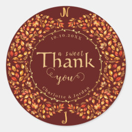 Elegante herfst verlaat rustieke terracotta bruilo ronde sticker