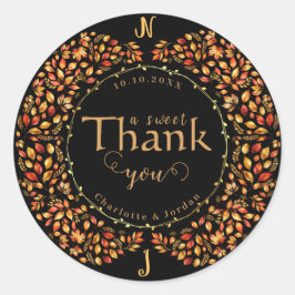 Elegante herfst verlaat rustieke terracotta bruilo ronde sticker