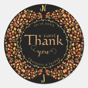 Elegante herfst verlaat rustieke terracotta bruilo ronde sticker