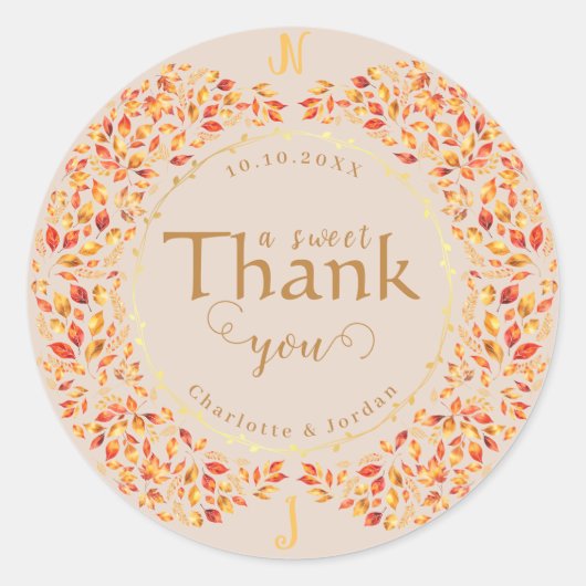 Elegante herfst verlaat rustieke terracotta bruilo ronde sticker (Voorkant)