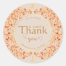 Elegante herfst verlaat rustieke terracotta bruilo ronde sticker