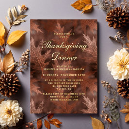 Elegante herfst verlaat Thanksgiving Dinner Party  Folie Uitnodiging
