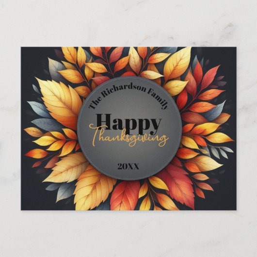 Elegante herfst verlaat Thanksgiving familienaam j Briefkaart (Voorkant)