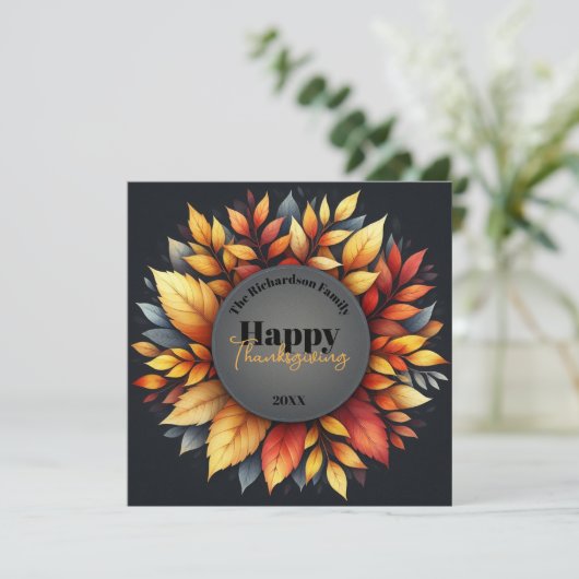 Elegante herfst verlaat Thanksgiving familienaam j Feestdagenkaart (Staand voorkant)