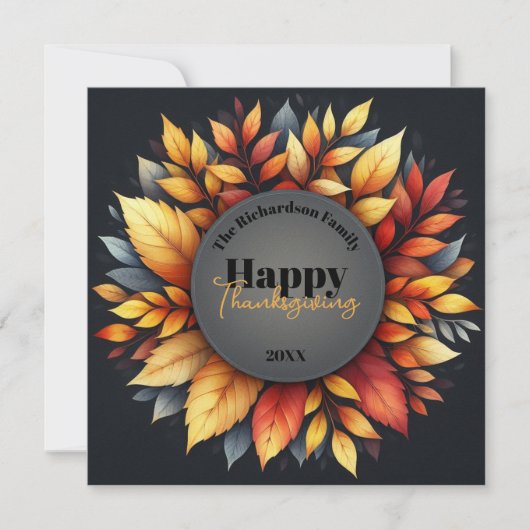 Elegante herfst verlaat Thanksgiving familienaam j Feestdagenkaart (Voorkant)