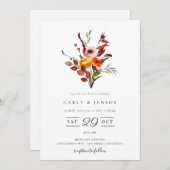 Elegante herfst watercolor boeket trouwuitnodiging kaart (Voorkant / Achterkant)