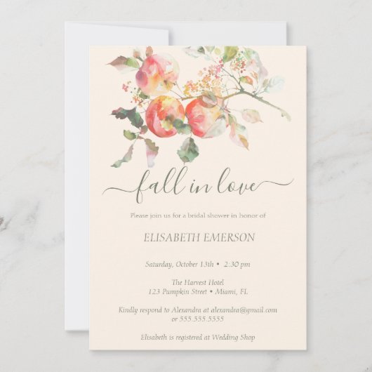 Elegante Herfst Waterverf appels en bloemen Kaart (Voorkant)