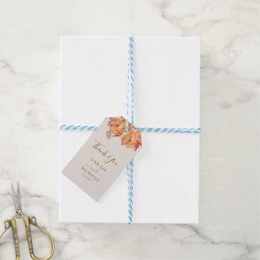Elegante herfst waterverf bladeren herfst bruiloft cadeaulabel (Met Touw)