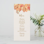Elegante herfst waterverf bladeren herfst bruiloft menu (Staand voorkant)