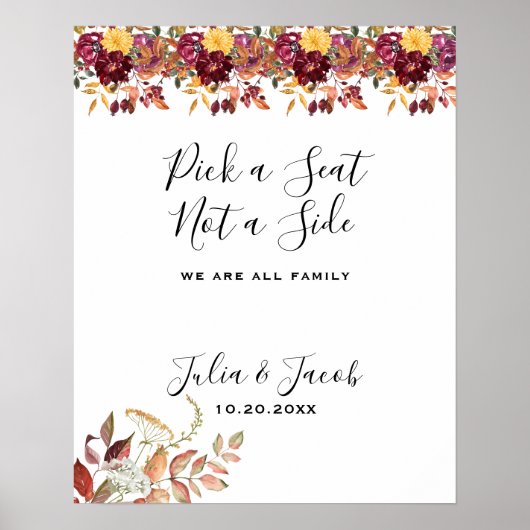 Elegante herfst waterverf bloem bruiloft poster (Voorkant)