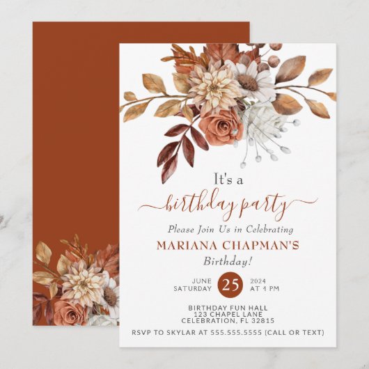 Elegante herfst waterverf bloem verjaardagsfeestje kaart (Voorkant / Achterkant)
