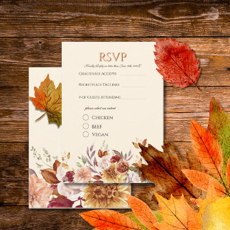 Elegante herfst waterverf bloemen bruiloft RSVP Informatiekaartje
