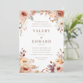 Elegante Herfst Waterverf Bloemen Huwelijksuitnodi Kaart (Staand voorkant)