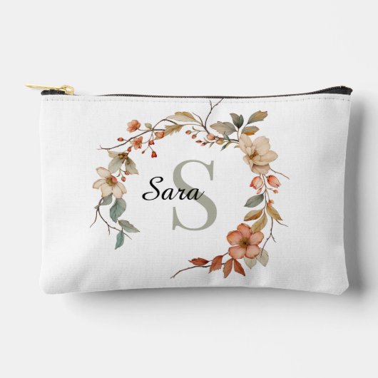 Elegante Herfst Waterverf Bloemen Wit Monogram Etui (Voorkant)