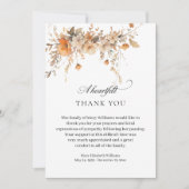 Elegante Herfst Waterverf Bloemenbegrafenis Dank u Bedankkaart (Voorkant)