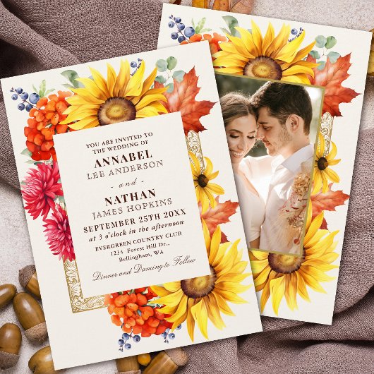 Elegante Herfst Waterverf Bloemenfoto Kaart