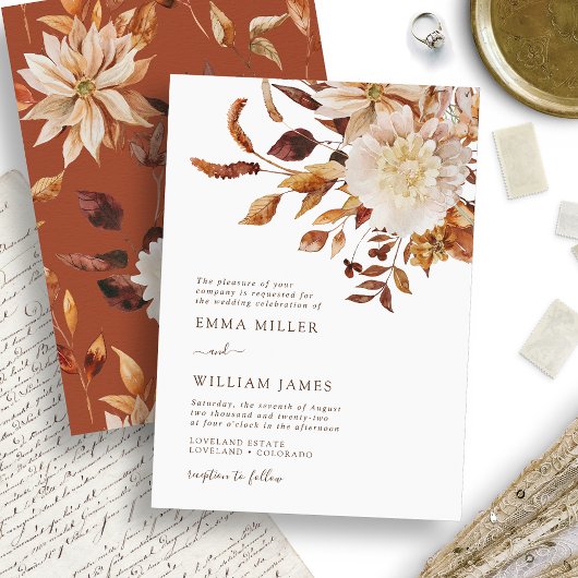 Elegante herfst waterverf bloemige bruiloft kaart