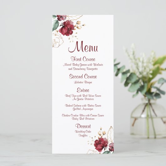 Elegante herfst waterverf bordeauxrood en gouden b menu (Staand voorkant)