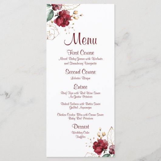 Elegante herfst waterverf bordeauxrood en gouden b menu (Voorkant)