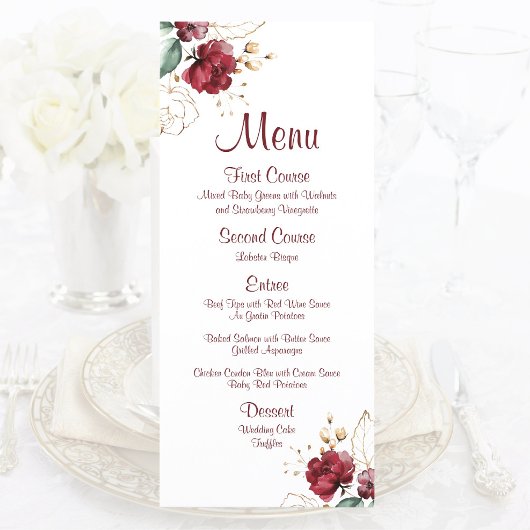 Elegante herfst waterverf bordeauxrood en gouden b menu