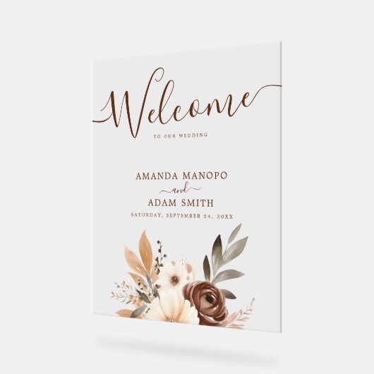 Elegante herfst Waterverf bruiloft welkom Acryl Bord (Hoek)