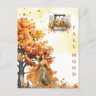 Elegante herfst Waterverf Falling Leaves Herfst Mo Briefkaart