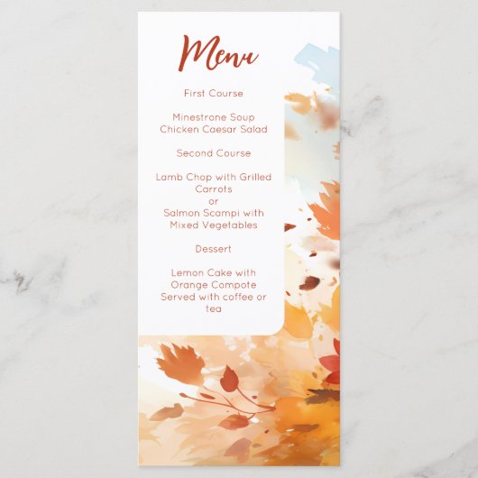 Elegante Herfst Waterverf Foliage Wedding Menu (Voorkant)