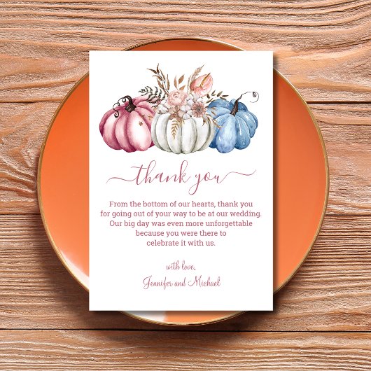 Elegante herfst waterverf pompoenen bruiloft bedankkaart