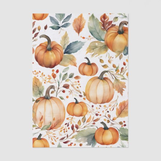Elegante Herfst Waterverf pompoenen en herfstblade Tissuepapier (Voorkant)