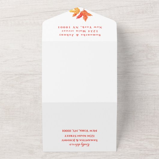 Elegante Herfst Waterverf Sinaasappel bladeren bru All In One Uitnodiging (Buitenkant)