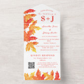 Elegante Herfst Waterverf Sinaasappel bladeren bru All In One Uitnodiging (Binnen)