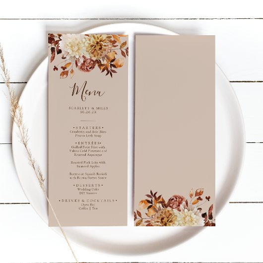 Elegante herfst waterverf terracotta trouwmenu menu