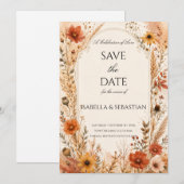 Elegante herfst-wildbloem save the date (Voorkant / Achterkant)