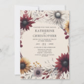 Elegante Herfst Wildbloemen Bourgondische bruiloft Kaart (Voorkant)